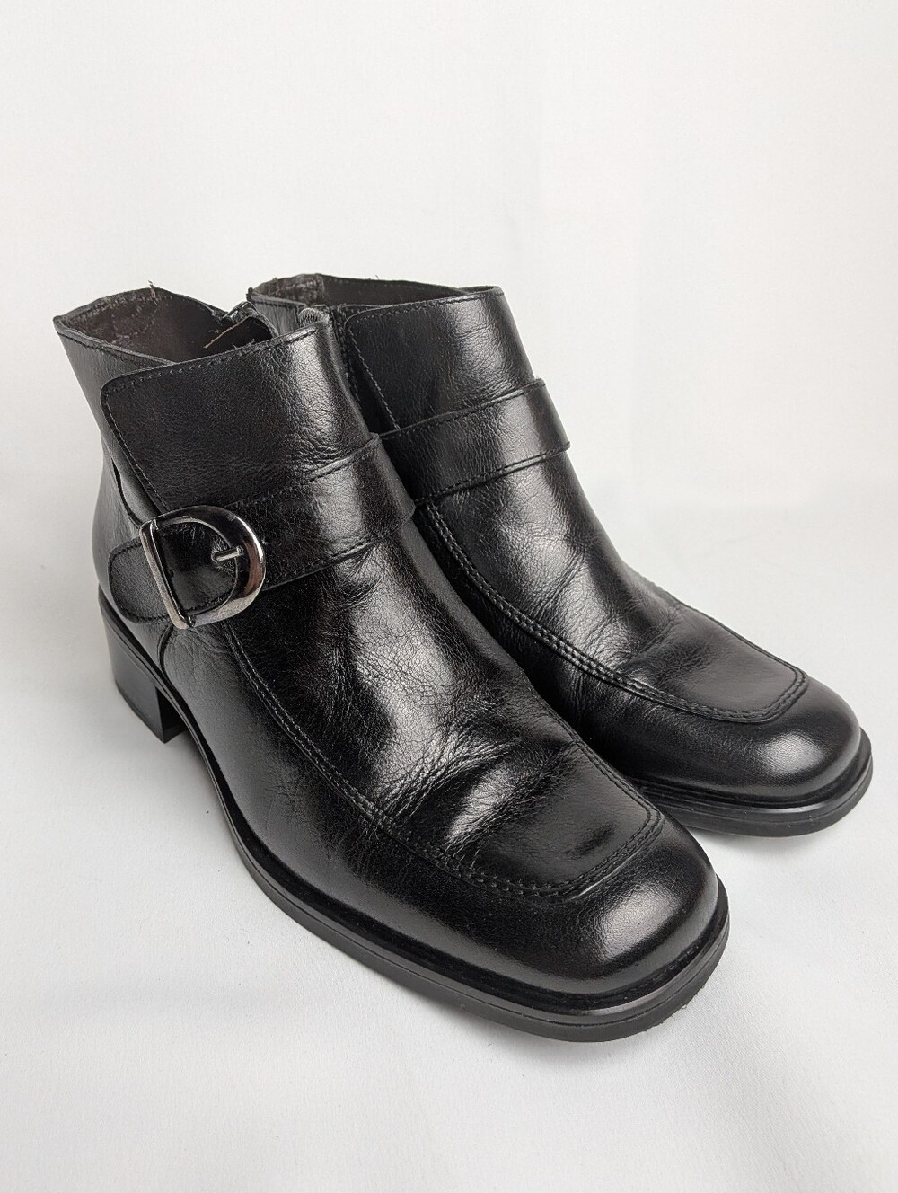 ITALMODA Women Black Leather Ankle Boots Size 36 = 5.5, 6 US Made In Italy
